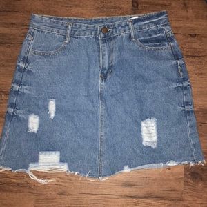 Raw Hem Ripped Denim Skirt